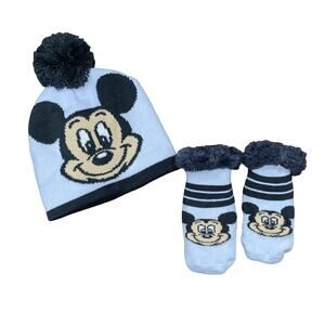 DISNEY Mickey Mouse Baby beanie and matching socks Set in Baby Boy Blue